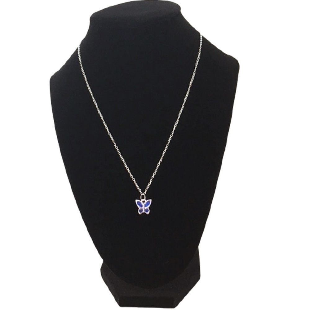 NECKLACE September Birthstone Sapphire Butterfly Pendant Silver Plate Chain